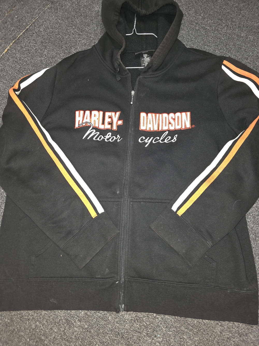 Harley-Davidson Black Zip Hoodie with Orange & White Stripes